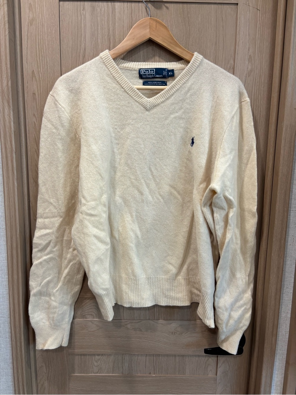 Vintage Polo Ralph Lauren Lambs Wool Pullover Sweater Cream XL Preppy Academia